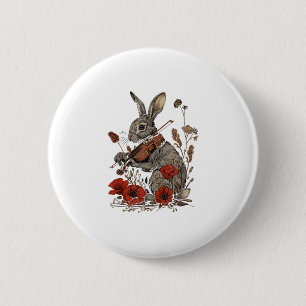 Cute Cottagecore Graphic Rabbit Playing Violin  6 Cm Round Badge