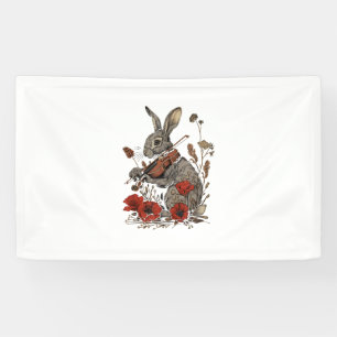 Cute Cottagecore Graphic Rabbit Playing Violin  Banner
