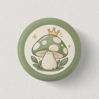 Cute Cottagecore Green Mushroom King Illustration 3 Cm Round Badge
