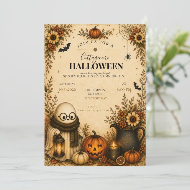 Cute Cottagecore Halloween Party Invitation (Standing Front)