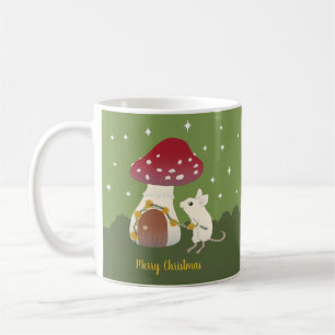 Cute Cottagecore Mouse Red Mushroom House Green Coffee Mug