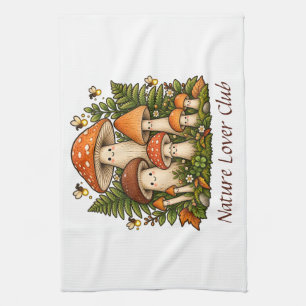 Cute Cottagecore Mushroom Family Botanical Tea Towel