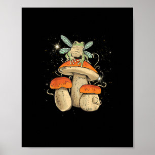 Cute Cottagecore Mushroom Frog Goblincore Style Poster