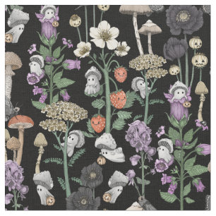 Cute Cottagecore Mushroom Ghosts Fall Halloween  Fabric