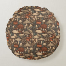 Cute Cottagecore Mushroom Round Throw Pillow