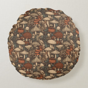 Cute Cottagecore Mushroom Round Throw Pillow