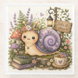 Cute Cottagecore Snail Glass Coaster