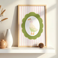 Cute Cottagecore Yellow Duck Pink Stripes Poster