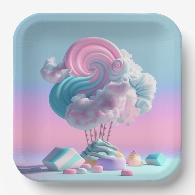Cute Cotton Candy Clouds Paper Plate (Front)