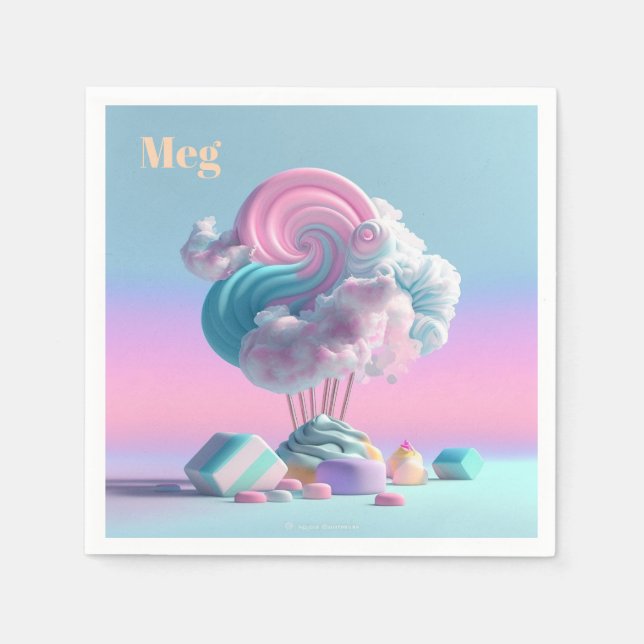 Cute Cotton Candy Clouds Personalised Napkins (Front)