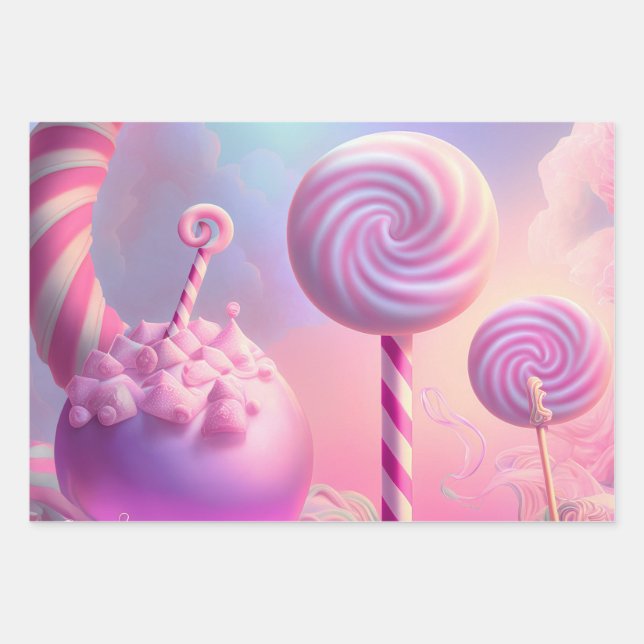Cute Cotton Candy Clouds Wrapping Paper Set (Front)
