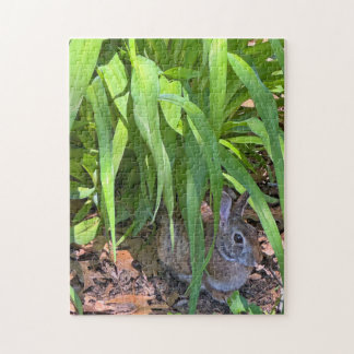 Cute Cottontail Rabbit Sitting under Tiger Lily Jigsaw Puzzle