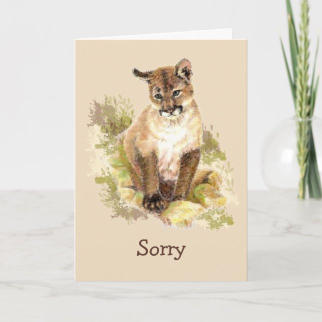 Cute Cougar Cat Cub BELATED BIRTHDAY SORRY Humour Thank You Card (Front)