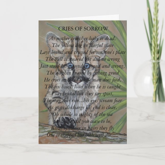 cute cougar kitten big cat wildlife painting art card (Front)