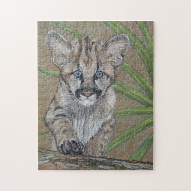 cute cougar kitten big cat wildlife painting art jigsaw puzzle (Vertical)
