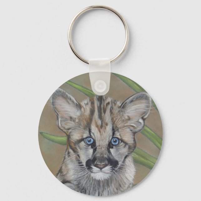 cute cougar kitten big cat wildlife painting art key ring (Front)