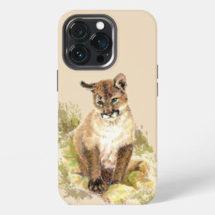 Cute Cougar Mountain Lion Cat Kitten Watercolor iPhone 13 Pro Case