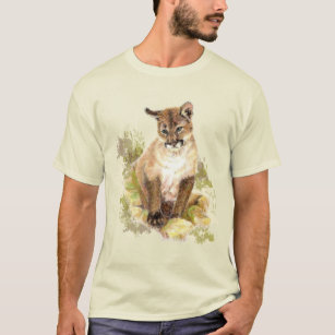 Cute Cougar Mountain Lion Cat Kitten Watercolor  T T-Shirt