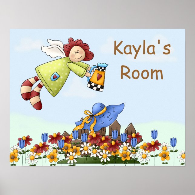 Cute Country Angel Watering Flowers Poster (Front)