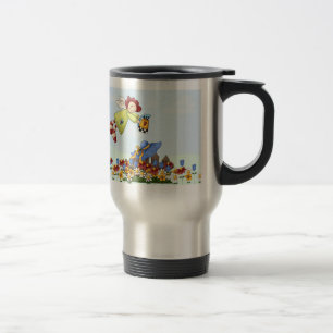 Cute Country Angel Watering Flowers Travel Mug