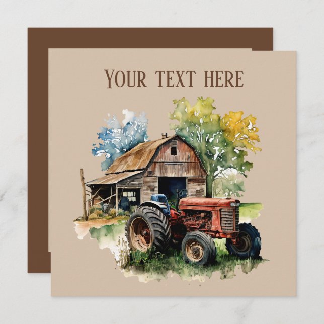 Cute Country barn and tractor party  Invitation (Front/Back)