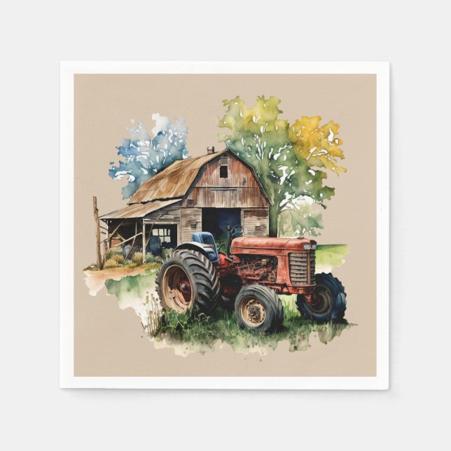 Cute Country barn and tractor party Napkin (Front)