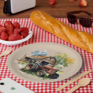 Cute Country barn and tractor party Paper Plate