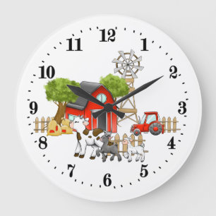 Cute Country barn animals Large Clock