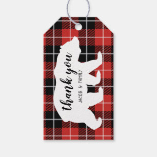 Cute Country Bear Flannel Plaid Pattern Birthday Gift Tags