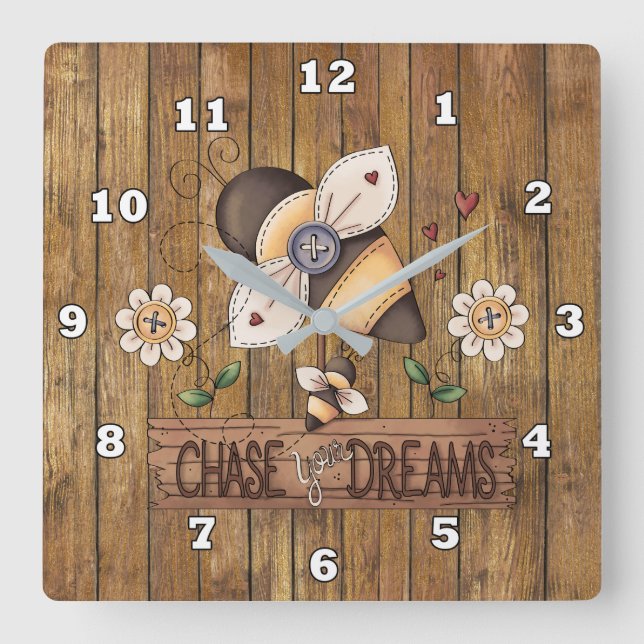Cute Country bee farmhouse wall decor Square Wall Clock (Front)