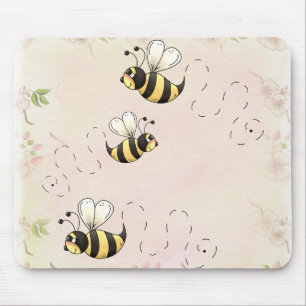 Cute Country Bees and Pink Roses Mouse Mat
