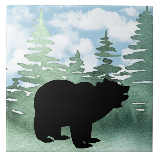 cute Country cabin black bear Tile (Front)