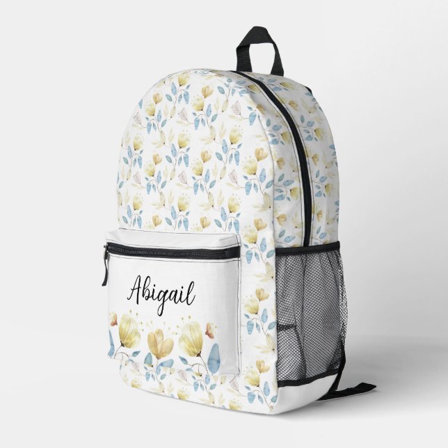Cute Country Chic Watercolor Floral Personalised Printed Backpack (Back Corner Right)