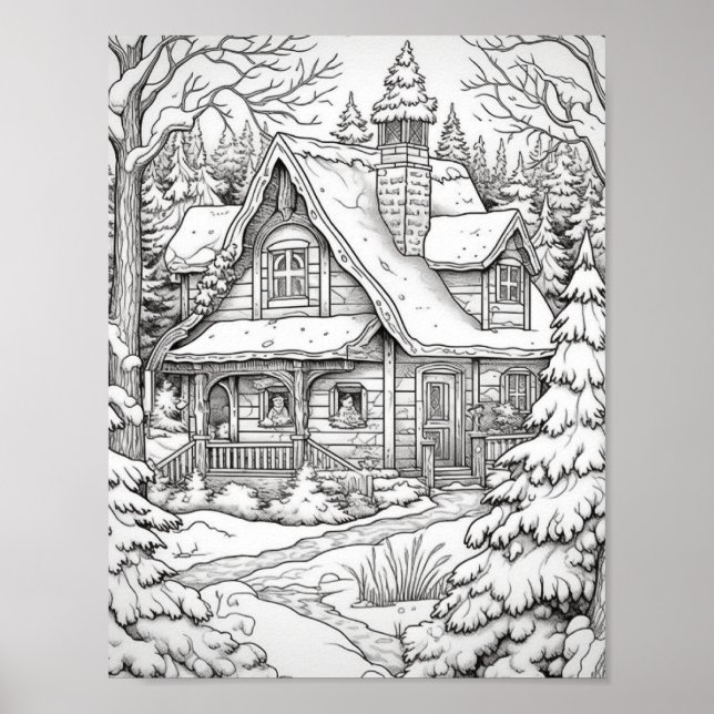 Cute Country Christmas Adult Colouring Poster (Front)