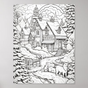 Cute Country Christmas Adult Colouring Poster