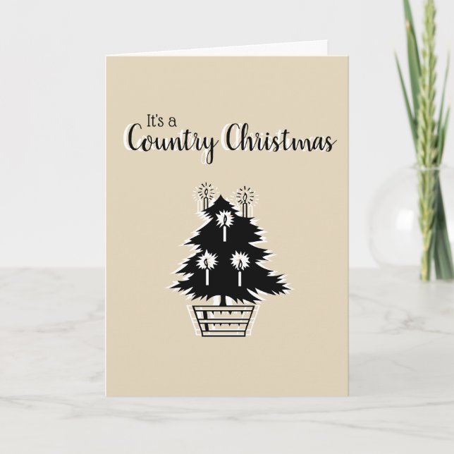 Cute Country Christmas Tree Beige Rustic Holiday Card (Front)