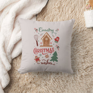 Cute Country Christmas Wishes Holiday  Cushion