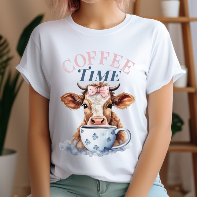 Cute Country Coffee Time Cow Watercolor T-Shirt (Cute Country Coffee Time Cow Watercolor T-Shirt)