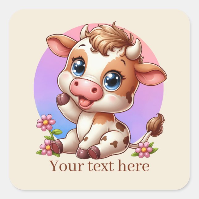 Cute Country cow add text  Square Sticker (Front)