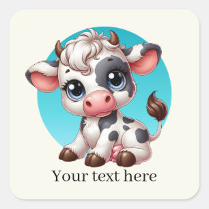 Cute Country cow add text  Square Sticker
