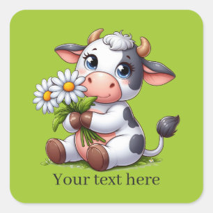 Cute Country cow add text  Square Sticker