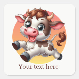 Cute Country cow add text Square Sticker
