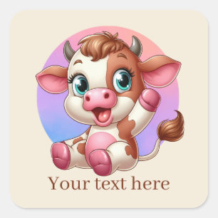 Cute Country cow add text  Square Sticker