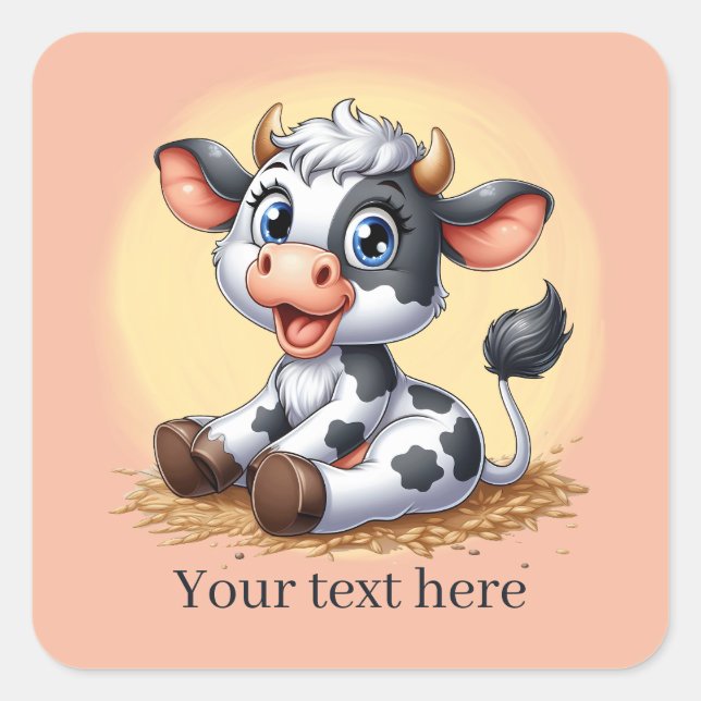 Cute Country cow add text  Square Sticker (Front)