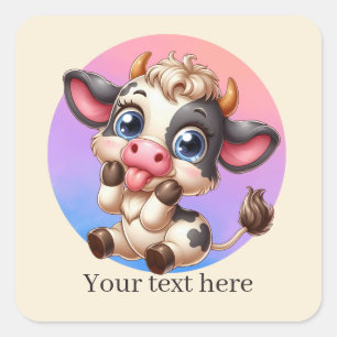 Cute Country cow add text Square Sticker