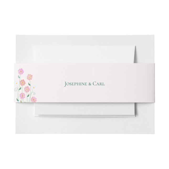 Cute Country Daisies in Pinks Wedding  Invitation Belly Band (Front Example)