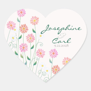 Cute Country Daisies Minimalist Wedding Heart Sticker