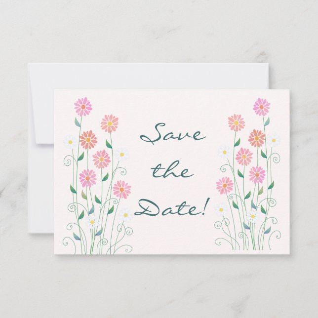 Cute Country Daisies Pinks Wedding Save the Date (Front)