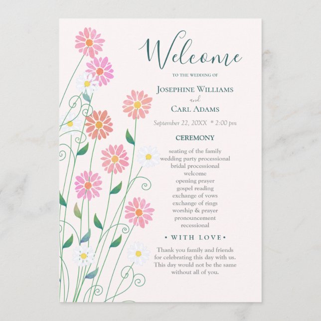 Cute Country Daisies Wedding Program Programme (Back)