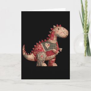 Cute Country Dinosaur Patchwork Hearts Valentine  Card